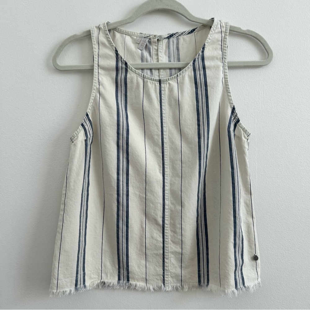 Element Eden Striped Tank Top in White / Blue size Medium Raw Hem Boho Cotton